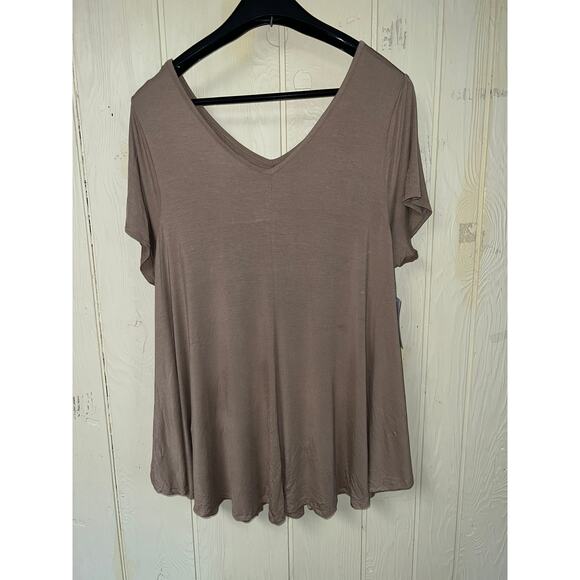 Roaman's Top Shirt Womens 26W 28W Mocha Mousse V-Neck Flare Hem Soft Knit - Picture 4 of 7